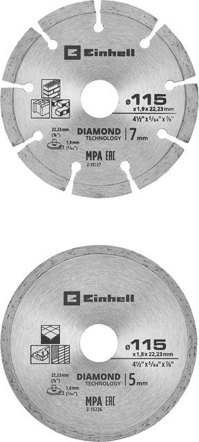 Einhell Diamant-Trennscheiben-Set für Beton und Fliesen, 2-teilig, Ø 115 mm, Silber - Bild 1