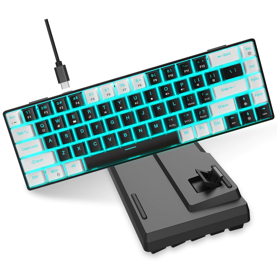 HXSJ Mechanische Tastatur mit 68 Tasten und Hintergrundbeleuchtung in Schwarz-Weiß mit abnehmbarem USB-C-Kabel - Bild 6