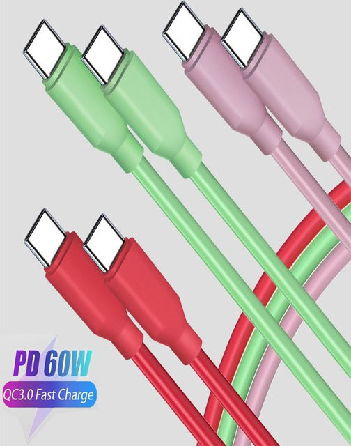 Koovesy USB-C auf Typ-C Schnellladekabel aus Flüssigsilikon für Apple iPhone 15 und Samsung, 60 W PD, Farbe: Pink - Bild 1