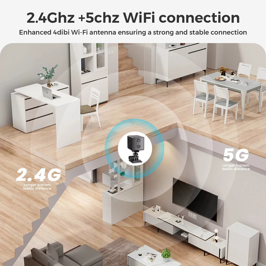 HAMROLTE O-Kam Mini-IP-Kamera mit 5MP Auflösung, kabellose Heimsicherheitskamera in Schwarz mit 2400mAh Akku, Nachtsicht, Bewegungserkennung und Zwei-Wege-Audio - Bild 2