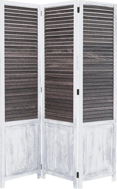 Homestyle4u 3-tlg. Paravent aus Holz in Weiß und Braun mit Lamellenoptik, B/H: 120 x 170 cm - Bild 1