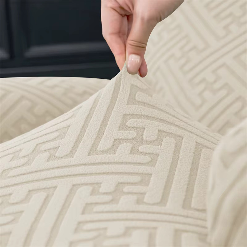 4-teiliges Set WANERQU Jacquard-Sesselüberzug für 1-Sitzer, elastischer und rutschfester Stretch-Couchüberzug in Blau und Beige mit grafischem Design - Bild 3