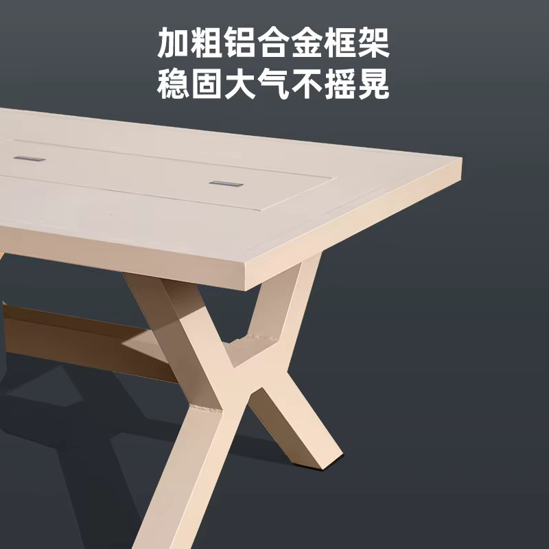 Beiger Outdoor-Grilltisch aus Aluminiumguss für Garten und Terrasse mit Grillfunktion für Holzkohle oder Elektro sowie Hot Pot und Teetisch-Option - Bild 3