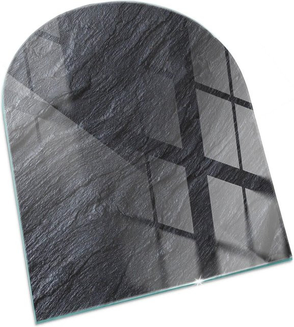 Tulup Kamin Glasplatte in Schwarz mit Steinoberflächenstruktur als Halbkreis Bodenplatte für Ofen B: 80 cm, T: 70 cm - Bild 1