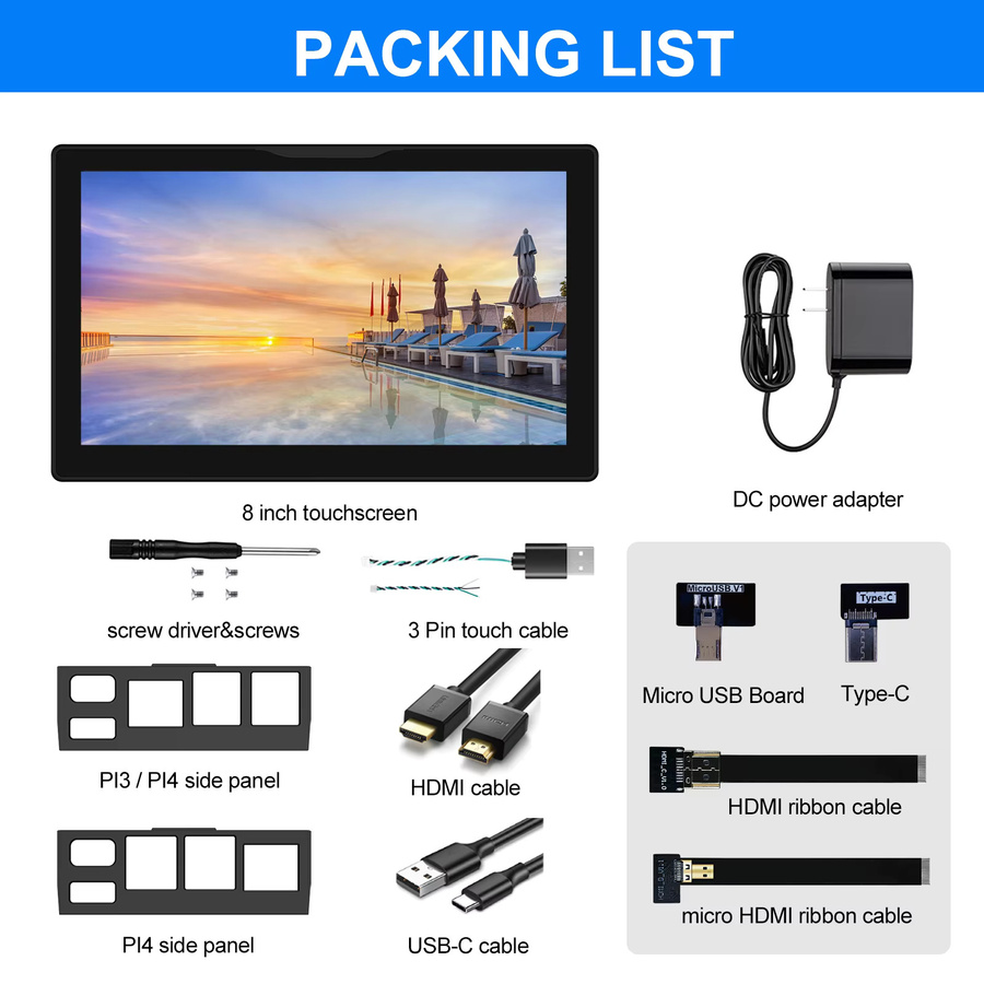 Unew 8-Zoll Touchscreen-Monitor für Raspberry Pi 5/4/3 mit 1280x800 LCD, HDMI und USB, Schwarz, inklusive integriertem Lüfter und Lautsprechern - Bild 6