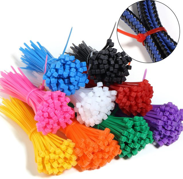 100er Set bunte selbstsichernde Nylon Kabelbinder aus Kunststoff in Weiß und Multicolour - Bild 1
