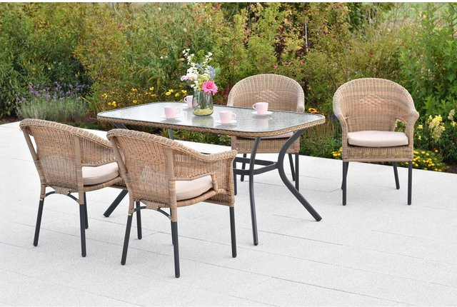 Merxx Gartenmöbel-Set Ravenna 5-teilig aus Aluminium in Braun mit Glasplatte für Garten und Terrasse - Bild 2