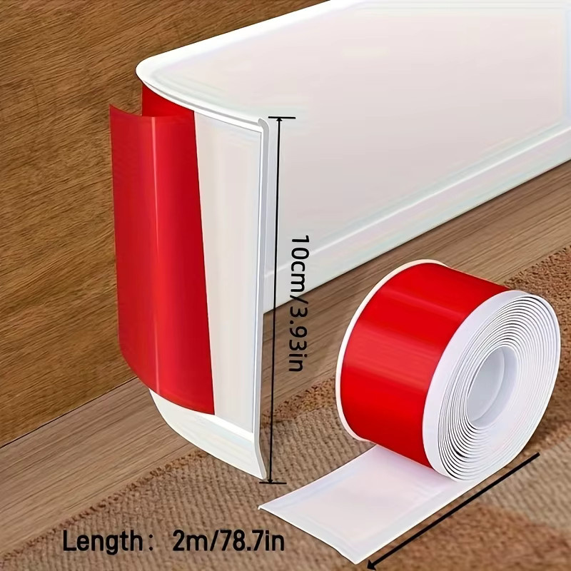 Selbstklebendes PVC-Sockelliste Wasserdichtes Gummisockelbrett in Weiß, B: 200 cm, H: 10 cm, T: 10 cm - Bild 2