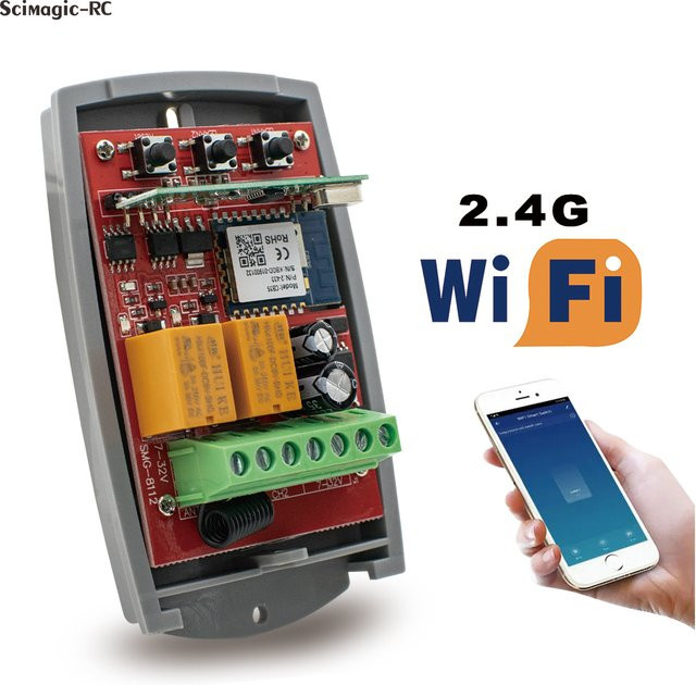 Scimagic-RC Smg8112 Tuya WiFi Smart Türöffner Empfänger mit 2-Kanal-Fernbedienung für Garagentore (433 MHz & WiFi) - Bild 1