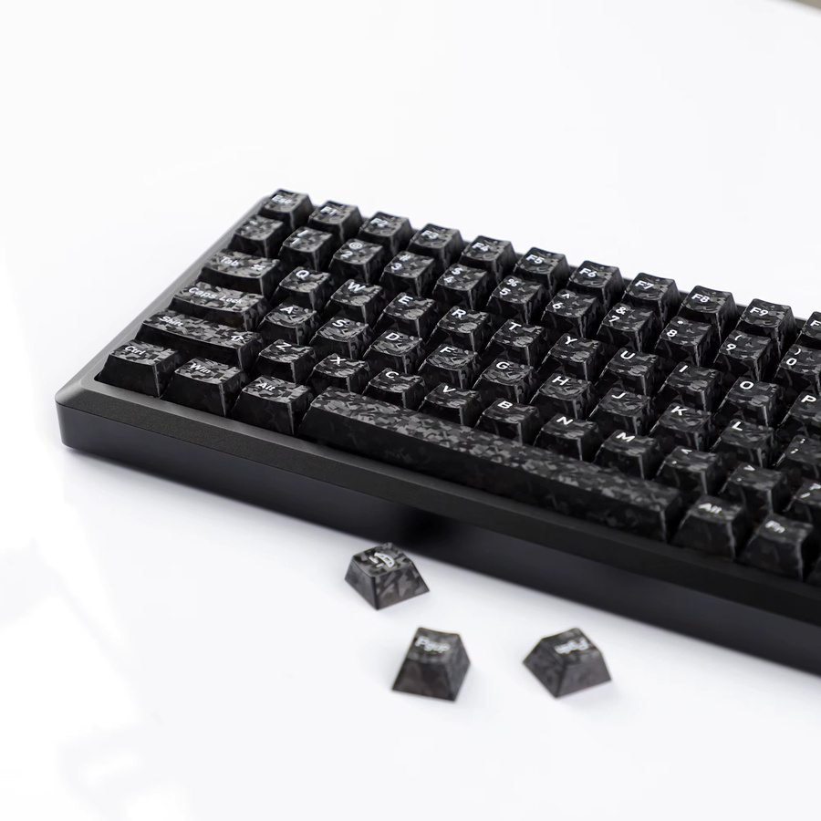 YMDK Cherry Keycaps mit Carbonfaser-Textur und Top-Print für MX mechanische Tastaturen in Schwarz, 136 Tasten mit Englisch, Russisch, Koreanisch und Japanisch - Bild 3