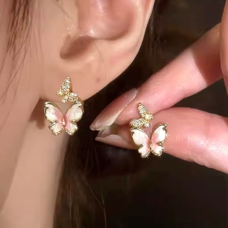 Huitan Ohrstecker Schmetterling, Zirkonia, Gold, Damen - Bild 2