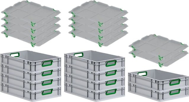 PROREGAL Spar Set 10x Eurobox Nextgen Color mit Auflagedeckel und Schiebeschnappverschlüssen, Farbe Grün, H x B x T: 12 x 40 x 60 cm - Bild 1