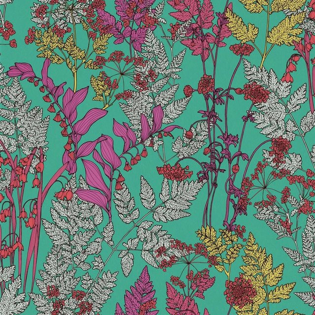 Profhome Tapete Floral Botanisch Matt in Grün Lila Grau mit Blumenmuster, Breite: 0,53 m, Länge: 10,05 m - Bild 1