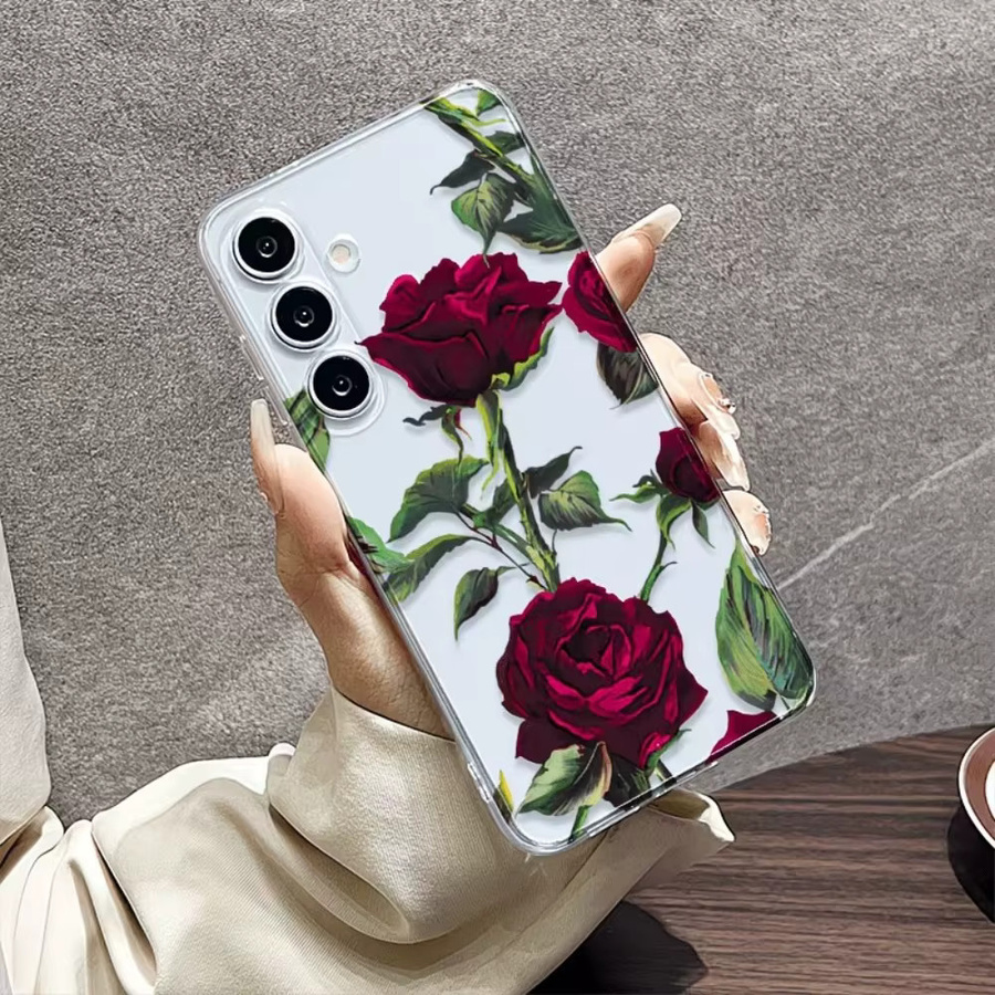 Stoßfeste TPU Handyhülle mit roten Rosen für Samsung Galaxy S26 S25 S24 S23 S22 S21 S20 Ultra Plus FE 5G, transparent - Bild 2