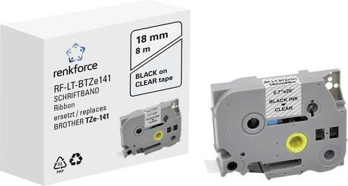Renkforce RF-LT-BTZe141 Beschriftungsband kompatibel mit Brother TZe-141, Breite: 18 mm, Farbe: Transparent, Schriftfarbe: Schwarz, Länge: 8 m - Bild 1