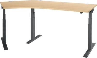 Schäfer Shop Select Winkelschreibtisch ERGO-T 2.0, elektrisch höhenverstellbar, 135 Grad Winkel links, T-Fuß, Breite: 218,5 cm, Ahorn/anthrazit - Bild 1