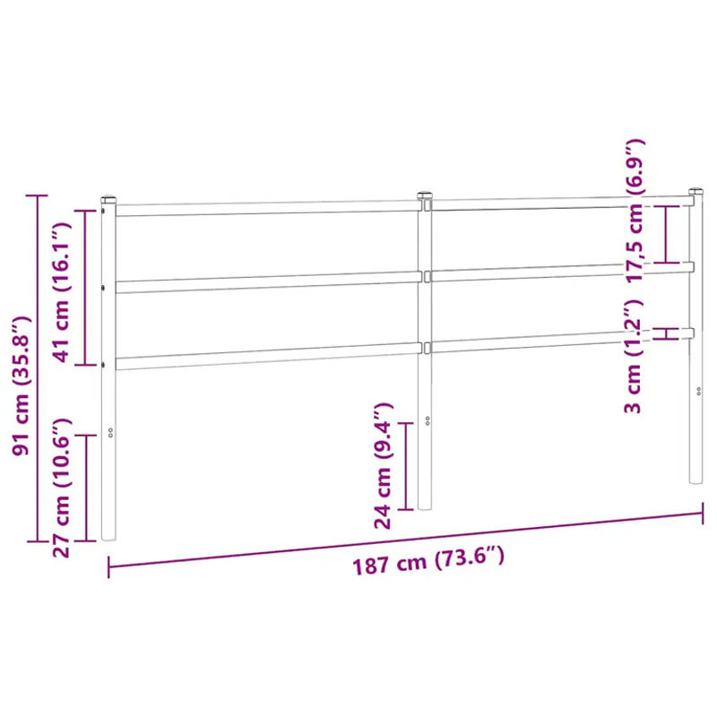 Vidaxl Metall-Kopfteil in Weiß im klassischen und minimalistischen Design, Breite: 180 cm - Bild 2