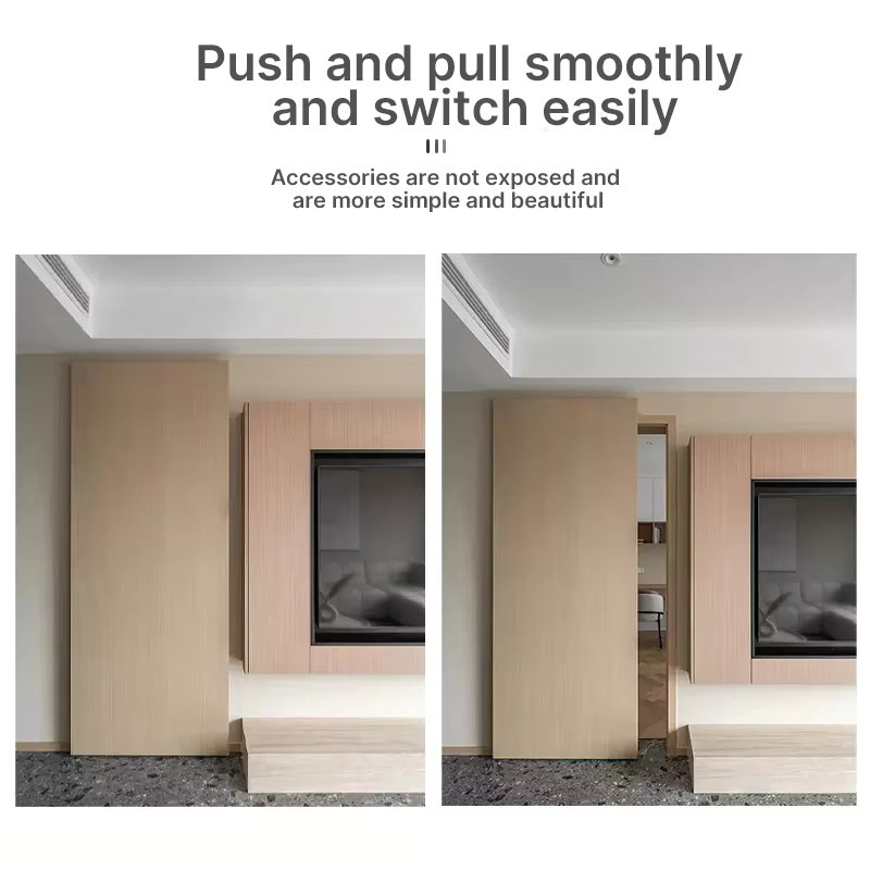 SSOUIM Verdecktes Schiebetür-Hardware-Set für Geister- und Scheunentüren mit Zwei-Wege-Puffer in Silber für Türbreiten von 70 cm bis 150 cm - Bild 2
