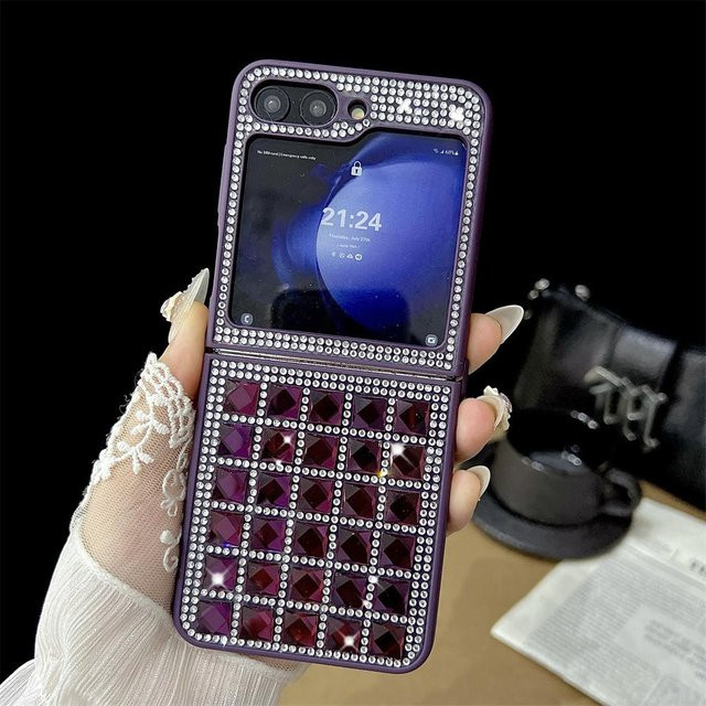 MORUDA Handyhülle mit glänzenden Diamanten für Samsung Galaxy Z Flip 3, Z Flip 4, Z Flip 5 und Z Flip 6 in Purple mit Silikonrahmen - Bild 1