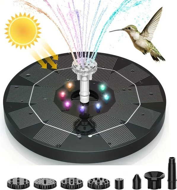 Solar Wasser Brunnen für Garten und Teich in Bunt mit Vogelbad-Funktion - Bild 1