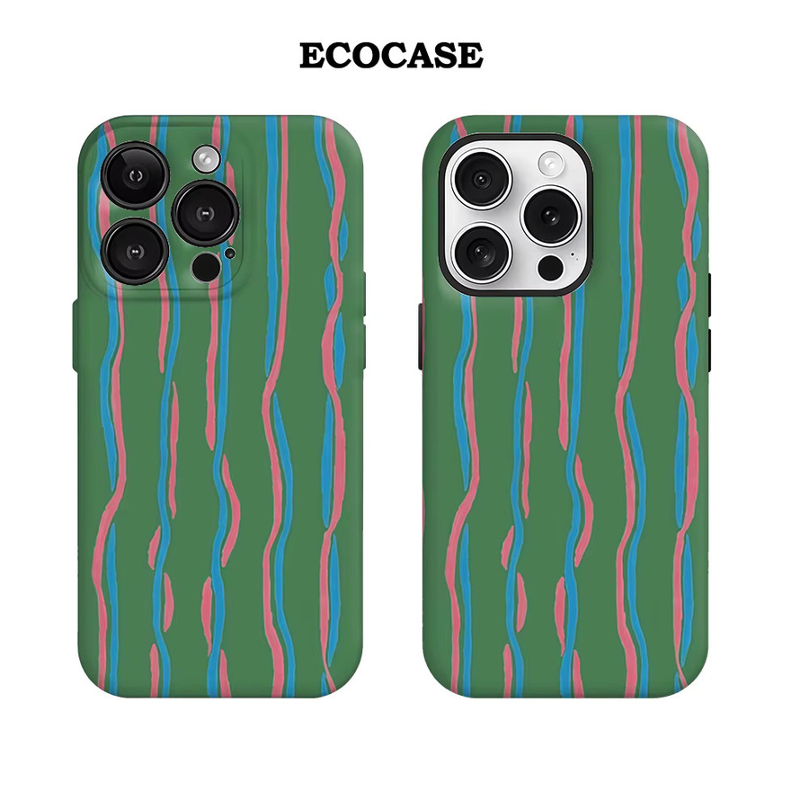 Handyhülle mit Wellenlinien in Grün, Rosa und Blau für Apple iPhone 11 bis iPhone 17 Pro Max Plus mit doppelschichtiger Rückseite - Bild 2