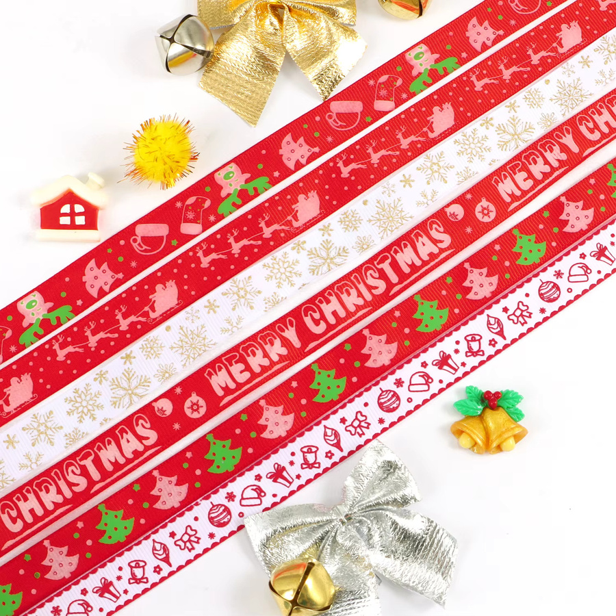 OEMOO Weihnachtsband aus Polyester mit floralem Print für DIY-Geschenkverpackungen und Weihnachtsdekoration, Breite: 1,5 cm, Länge: 4,57 m - Bild 4