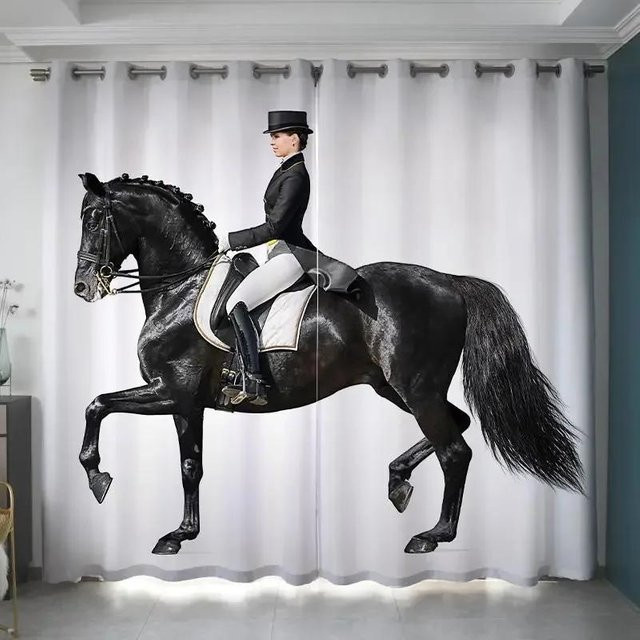 Yiran Furniture Vorhänge mit Pferde-Motiv, Stute und Fohlen auf Sommerwiese, halbtransparent, Polyester, Mehrfarbig, B: 60 cm, H: 60 cm, 2 Stück - Bild 1