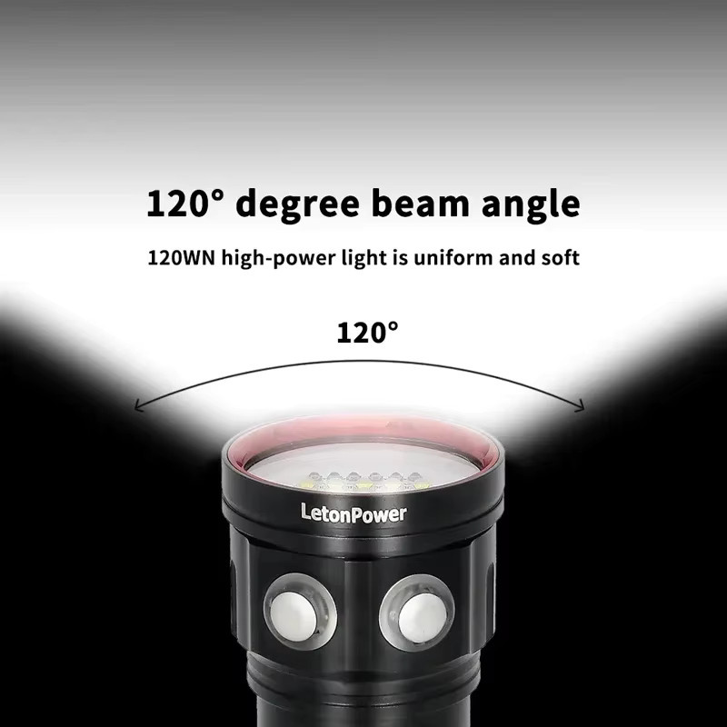Leton Unterwasser Taschenlampe mit 27 LED für Fotografie und Video, wasserdicht bis 100m, Schwarz - Bild 2