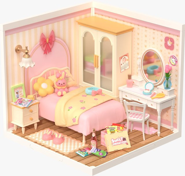 Robotime Rolife 3D-Puzzle DIY Miniaturhaus Kit Super Store Serie Rosa Schlafzimmer aus Kunststoff - Bild 1