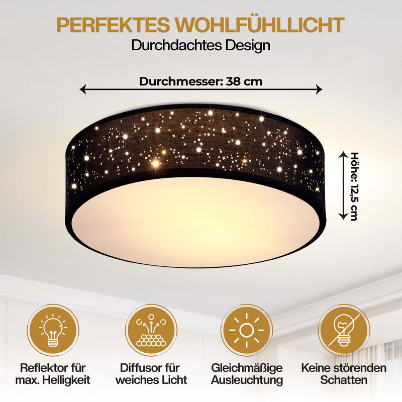 Monzana Deckenlampe Sternenhimmel in Schwarz aus Stoff und Aluminium, Durchmesser: 38 cm - Bild 5