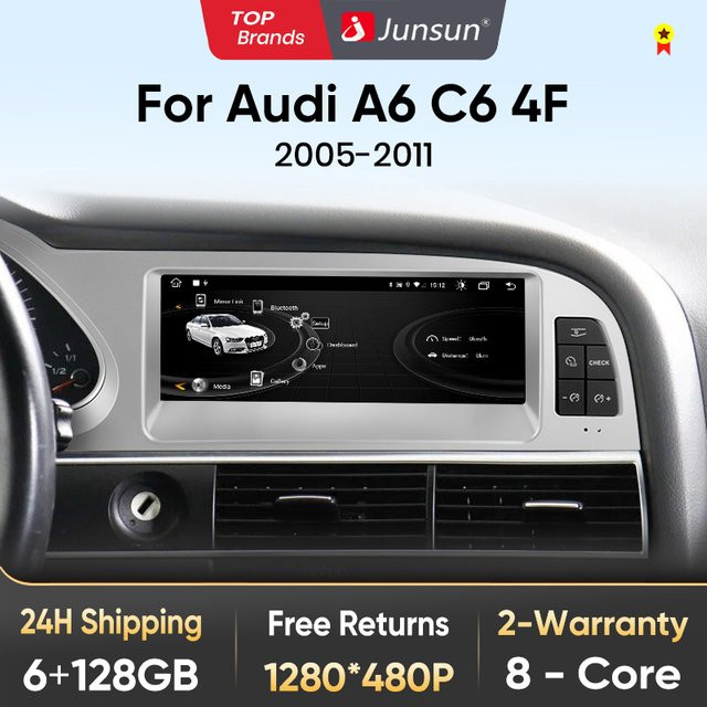 Junsun 8,8 Zoll Bluetooth Wireless CarPlay Android Auto Autoradio für Audi A6 C6 4F 2005-2011 mit 8-Kern Prozessor, 4G WiFi und Multimedia-Player in Schwarz und Silber - Bild 1