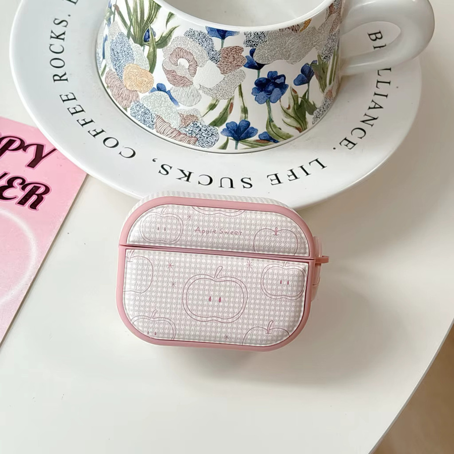 Pink Line Apple Grid Pattern Kunstleder Kopfhörerhülle mit Magnet und Haken für AirPods 1, 2, 3, 4 und Pro 2 - Bild 3