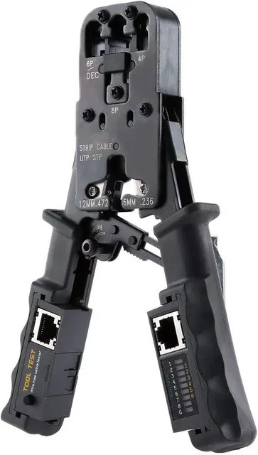 FATCOOL 2 in 1 RJ45 Netzwerk LAN Kabel Crimper Zange mit Kabel Tester und Draht Cutter für 6P/8P Ethernet Kabel in Schwarz - Bild 1