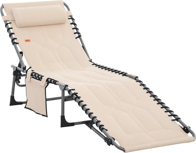 Outsunny Sonnenliege aus Stahl und UV-beständigem Polyester in Beige mit verstellbarer Kopfstütze, B/T/H: 188 x 57 x 30 cm - Bild 1