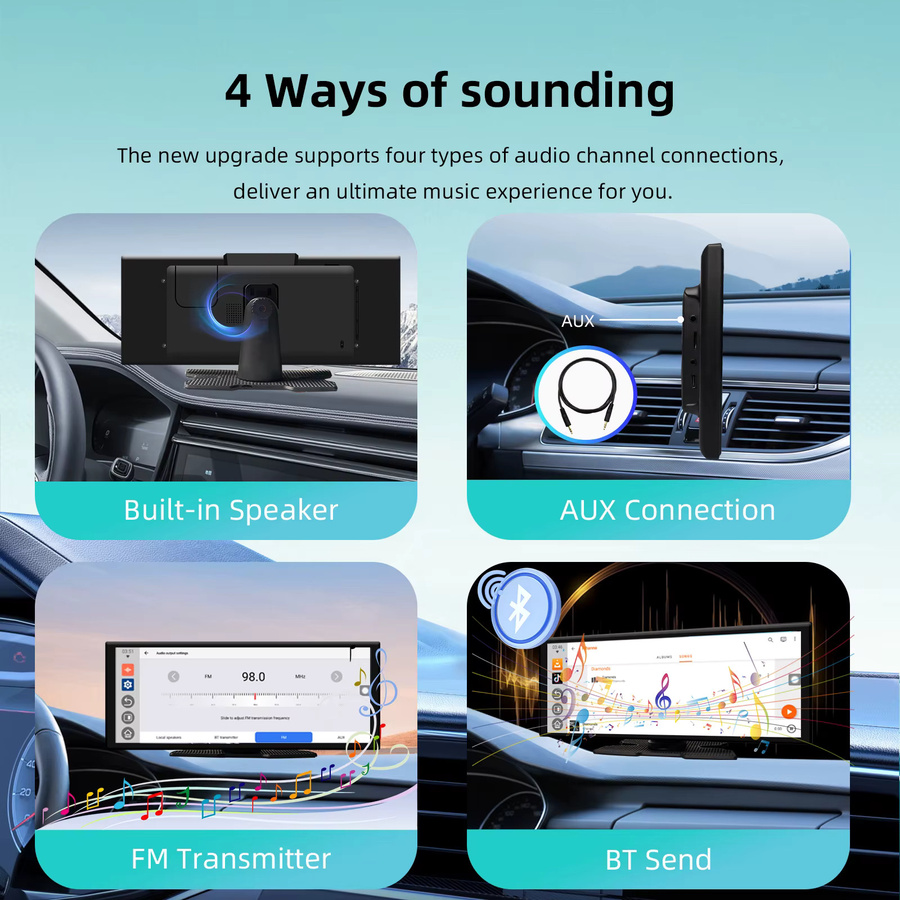 Ezonetronics Tragbares Auto-Display mit 10,26 Zoll 4K Touchscreen, Kabelloses Apple CarPlay und Android Split-Screen System, Schwarz - Bild 5