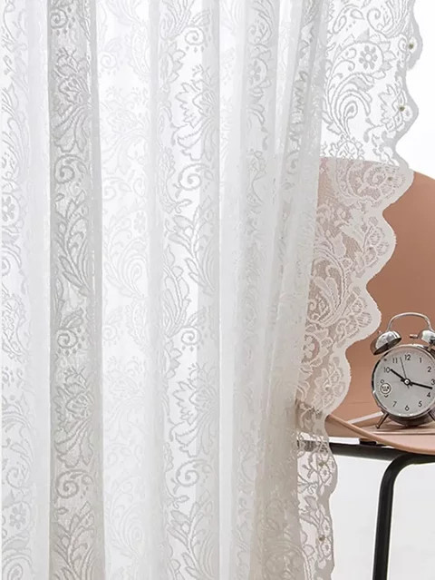 Romantischer Fenstervorhang mit Spitze und floralem Muster in Weiß für Wohnzimmer und Schlafzimmer, 1 Stück - Bild 1