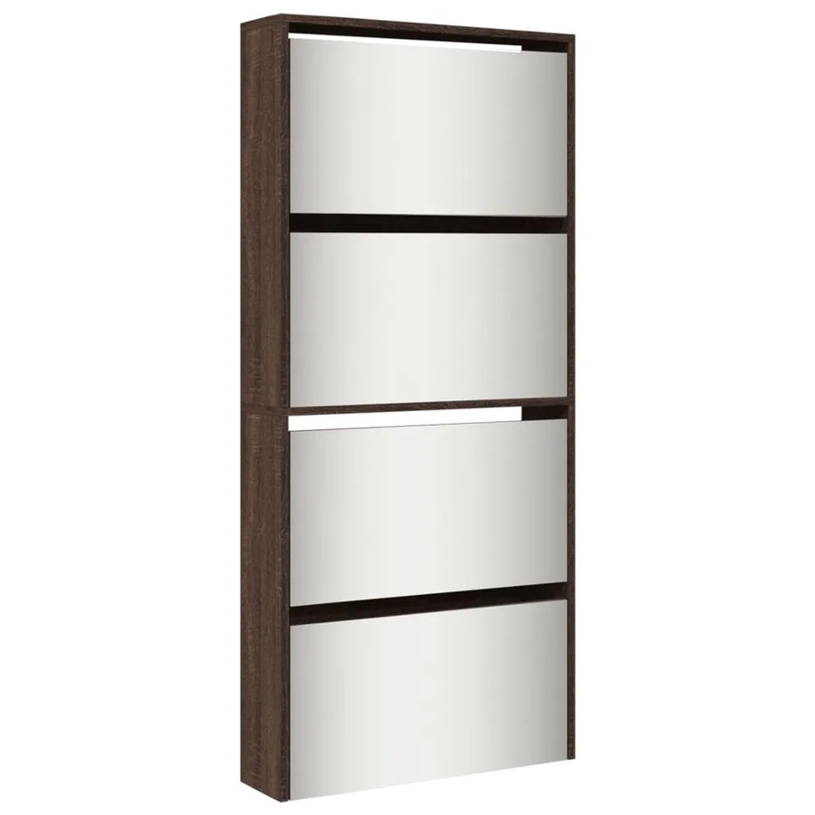 vidaXL Schuhschrank mit Spiegel in Eiche Braun, 4 Fächer, B/T/H: 63 x 17 x 134 cm - Bild 2