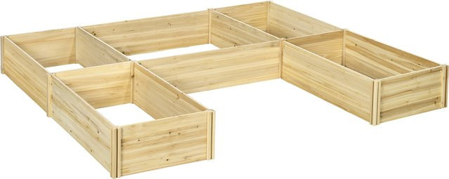 Outsunny Set aus 5 modularen Blumenbeeten aus vorimprägniertem Fichtenholz in Naturholz, B/T/H: 230 x 230 x 28 cm - Bild 1