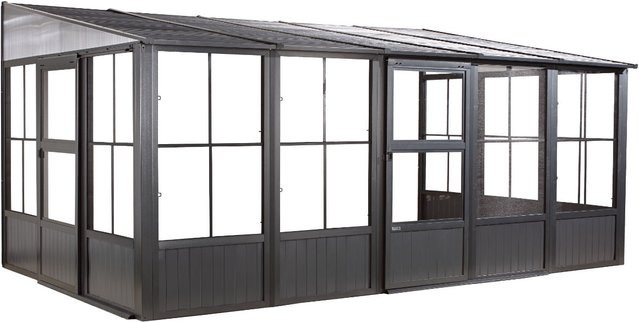Sojag Charleston Mural 10x16 Gartenhaus in Anthrazit mit Moskitonetz und PVC-Folien-Fenstern, B/T/H: 502 x 309 x 244 cm - Bild 1