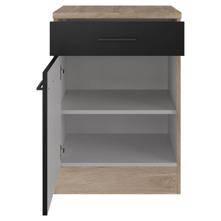Küchenunterschrank Flex-Well Capri in Schwarz Matt mit Endgrain Oak Optik, B/H/T: 60 x 85 x 60 cm - Bild 3