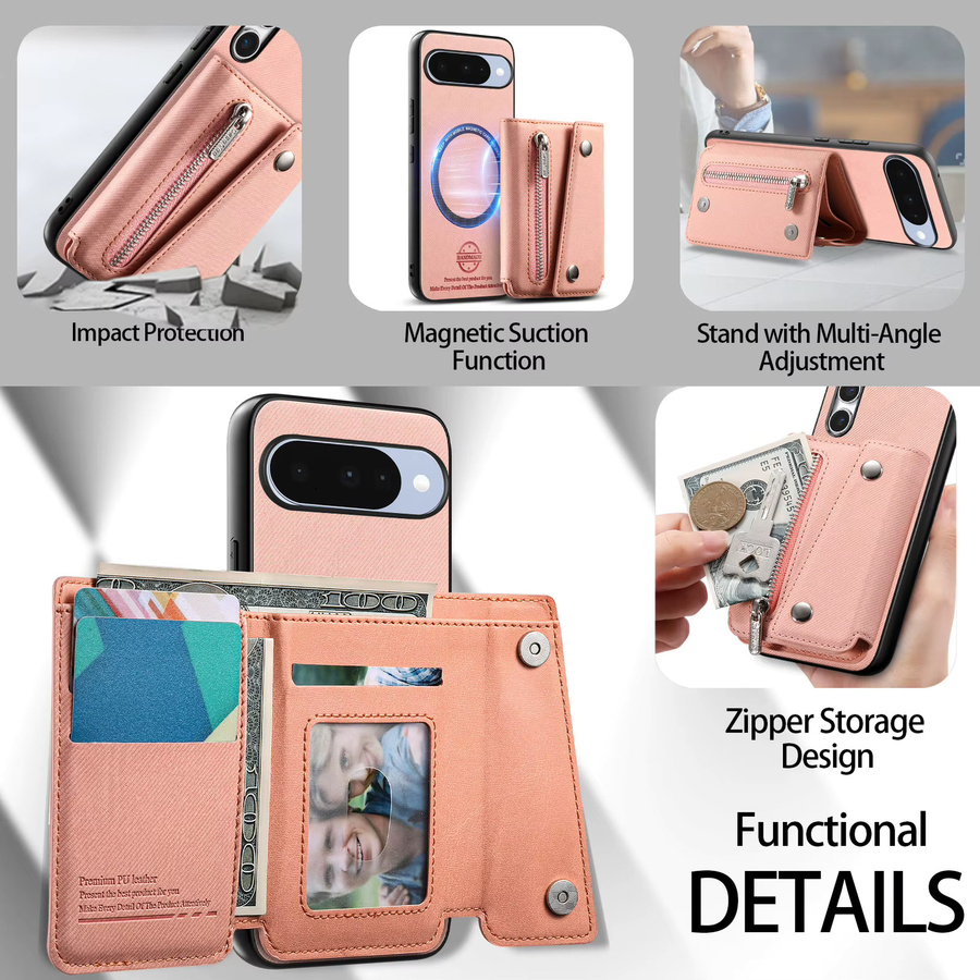 SZMUGUA Magnetische Brieftaschen-Handyhülle mit Kartenhalter und Reißverschlusstasche für Google Pixel 10 Pro XL 9A 9, Grün - Bild 3