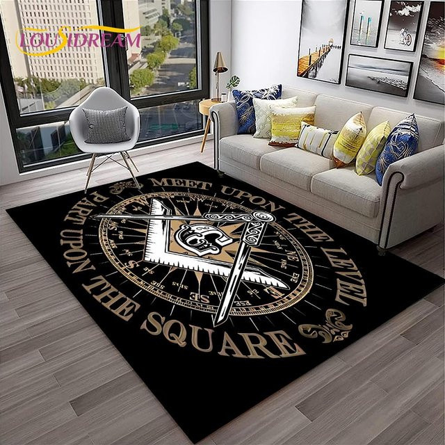 Karpetti Freimaurer Teppich Ring Freemasonry Illuminati in Schwarz, rutschfest, B/T: 70 x 100 cm - Bild 1