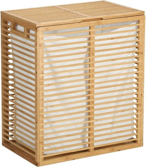 Zeller Wäschesammler aus Bambus und Baumwolle in Weiß B/H/T: 33 x 61 x 53,5 cm - Bild 1