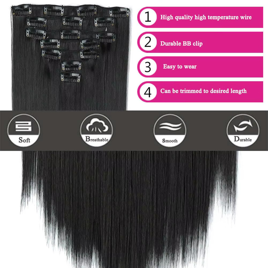 Refeeny Clip-in Haarverlängerungen, 7-teiliges Set, Synthetisch, Glatt, Damen - Bild 3