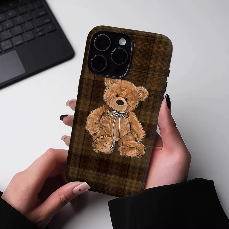Potdemiel Magnetische Tough Case Handyhülle mit braunem kariertem Teddybär Design für iPhone 17 16 15 14 Pro Max Plus - Bild 4