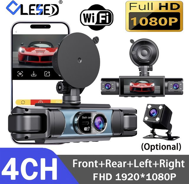 OLESED 4-Kanal Auto DVR Dashcam mit WLAN, 4 Full HD 1080P Kameras, Nachtsicht und 24H Parküberwachung, Schwarz - Bild 1