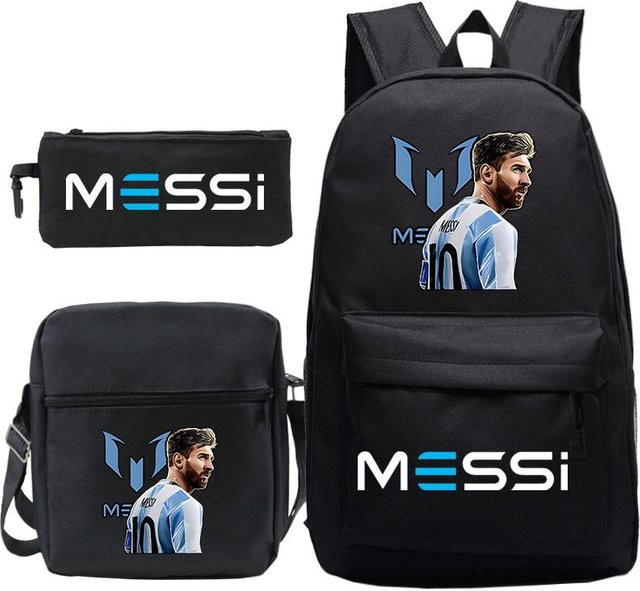3-teiliges Schulrucksack-Set aus Oxford-Stoff in Schwarz mit Schultasche, Schultergurt und Federmäppchen - Bild 1