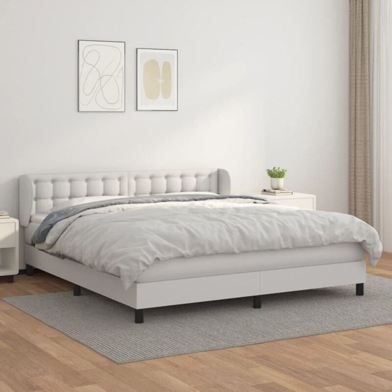 vidaxl Boxspringbett mit Matratze in Weiß aus Kunstleder und Massivholz B/T/H: 160 x 200 cm - Bild 1