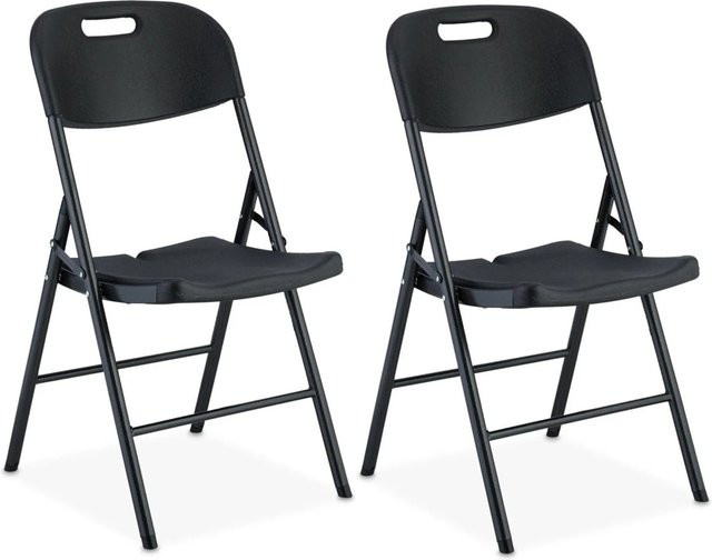 Relaxdays Klappstühle 2er Set aus Kunststoff und Stahl in Schwarz, wetterfest, H x B x T: 87 x 45 x 52,5 cm - Bild 1