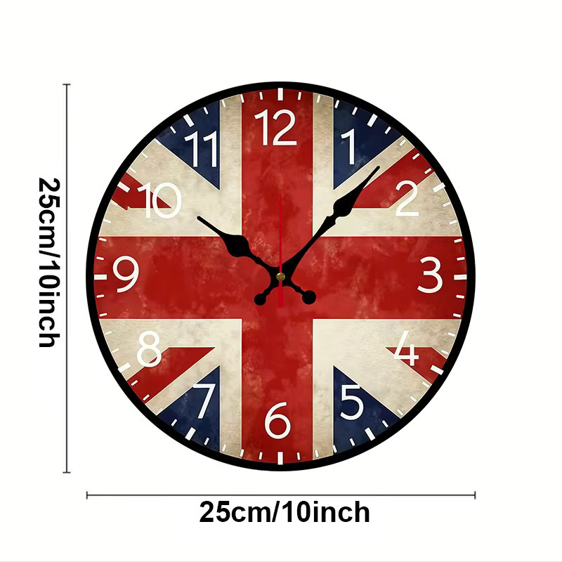 Runde Wanduhr aus Holz mit Flaggen-Design in Multicolour, geräuschloses analoges Zifferblatt für Wohnzimmer, Büro und Schlafzimmer - Bild 2